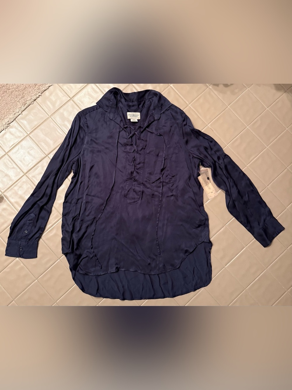 Denim & Supply Ralph Lauren large L Navy Lace Up Blouse Shirt NWT $125 top